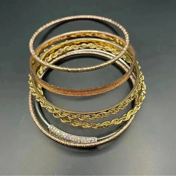 Shiny Statement Bracelets Gold-tone & Rose-gold-tone & Crystal Lot of 6 - Picture 5 of 9